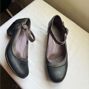 Dansko Fabrina Black and Grey Antiqued Leather Mary Jane Pumps.Size 36 USA 5.5-6